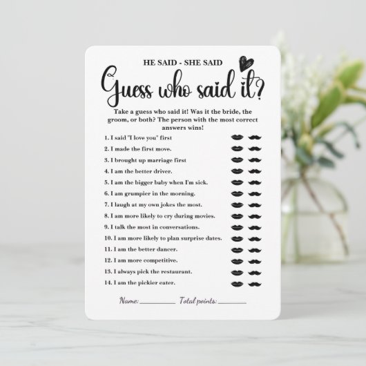 Hij zei dat ze zei dat Vrijgezellenfeest spel mode Kaart (Staand voorkant)