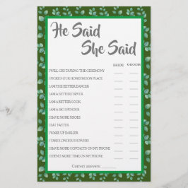 Hij zei dat ze zei | Eucalyptus Shower Game Card Flyer