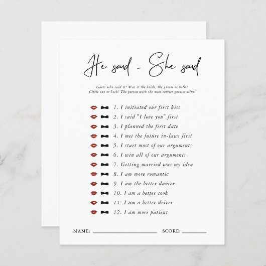 Hij zei dat ze zei | Modern minimaal Vrijgezellenf (Voorkant / Achterkant)