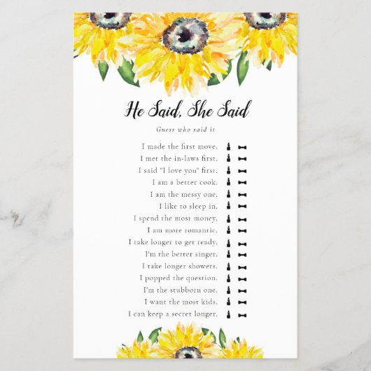 Hij zei dat ze Zonnebloem Vrijgezellenfeest Game z Flyer (Voorkant)