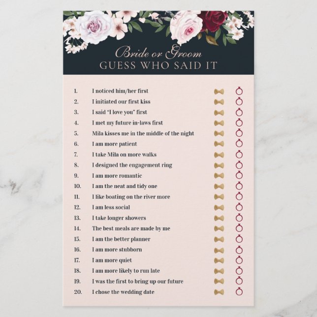 Hij zei dat zij zei Aquarel Burgundy Navy Bloemen (Voorkant)