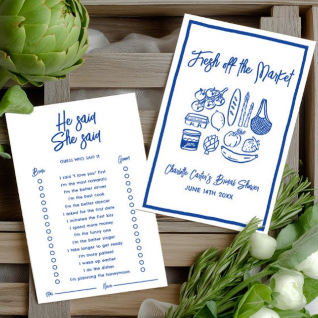 Hij zei dat zij zei Blauwe Bruiloftsspel (He Said She Said Blue Bridal Shower Game)