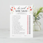 Hij zei dat zij zei bloem bruids douche spelkaart kaart (Staand voorkant)