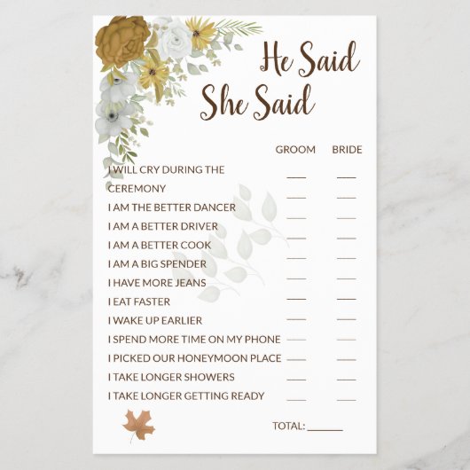 Hij zei dat zij zei Boho Herfst Bruidsuitnodiging  Flyer (Voorkant)