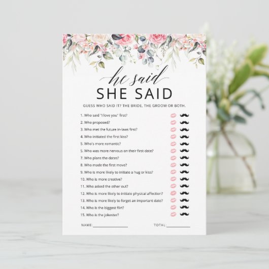 Hij zei dat zij zei Bruidsjurk Shower Spelkaart Kaart (Staand voorkant)