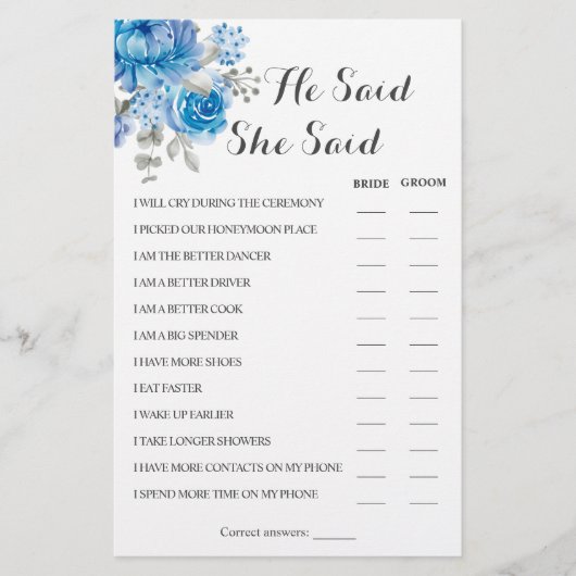 Hij zei dat zij zei dat Blauwe Koppel Shower Spelk Flyer (Voorkant)