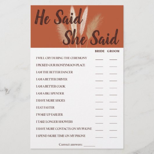 Hij zei dat zij zei Pampas Bruids- en Bruidegomssp Flyer (Voorkant)