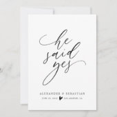 Hij zei ja Eenvoudig Manuscript Verloving Aankondi Kaart (Voorkant)