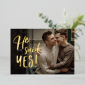 Hij zei ja Gay Verloving aankondiging goudolie (Staand Voorkant)