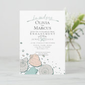 HIJ zei ja Seashell Verloving Koraal Blauwgroen Kaart (Staand voorkant)