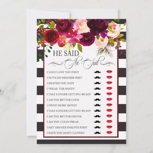 Hij zei tegen Vrijgezellenfeest Game: Kaart (Voorkant)