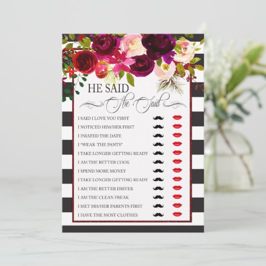 Hij zei tegen Vrijgezellenfeest Game: Kaart (Staand voorkant)