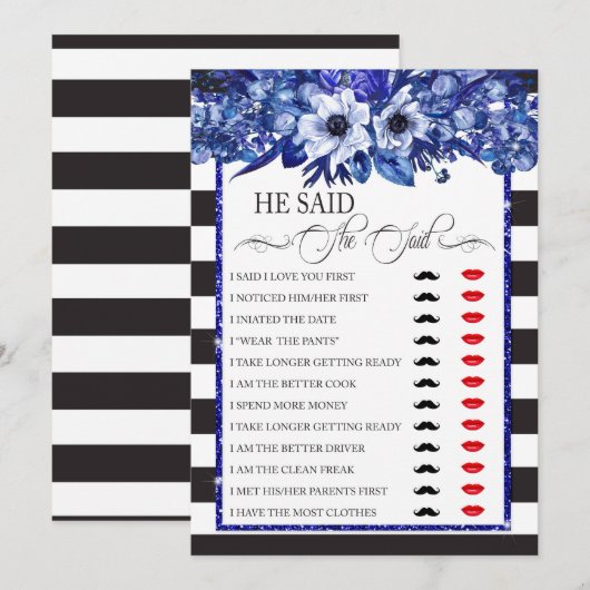 Hij zei tegen Vrijgezellenfeest Game: Kaart (Voorkant / Achterkant)