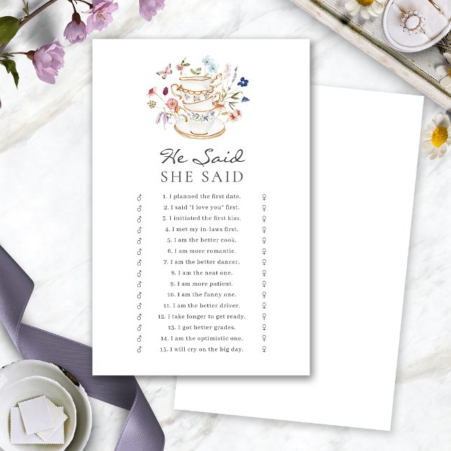 Hij zei Theebruidssalon spel (He Said She Said Tea Cup Bridal Shower Game by Painted Paperie
)