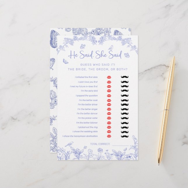 Hij zei, ze zei Chinoiserie Vrijgezellenfeest spel (Voorkant / Achterkant in situ)