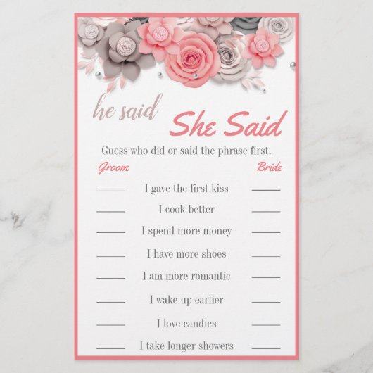 Hij zei: "Ze zei dat Bridal Game Card Flyer (Voorkant)