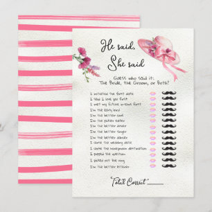 Hij zei, Ze zei Derby Roze Pet Bruids spel In Kaart