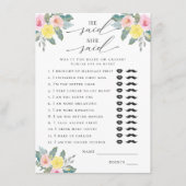 Hij zei, ze zei helder cocktail bruids spel informatiekaartje (Voorkant)