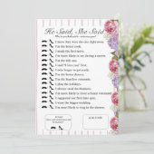 Hij zei, ze zei Vrijgezellenfeest bloemenspel Kaart (Staand voorkant)