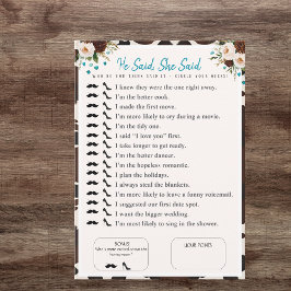 Hij zei, ze zei Vrijgezellenfeest boho spel Kaart