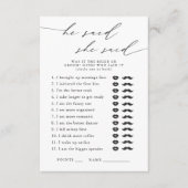 Hij zei, ze zei Vrijgezellenfeest partij spel Informatiekaartje (Voorkant)