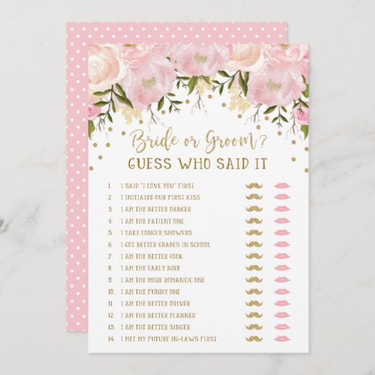 Hij zei, zij zei Bruid Bruidegom Bruiloft Game (Voorkant / Achterkant)