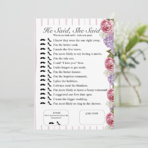 Hij zei, zij zei Bruids douche bloemen spel Kaart