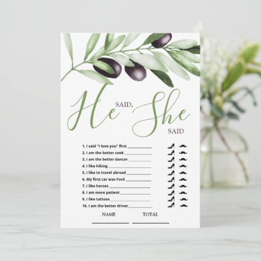 Hij zei, zij zei Olijftakken Bruidsmeisjes Bruilof Kaart (Staand voorkant)