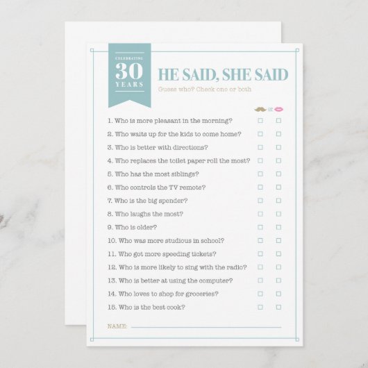 Hij zei, zij zei spel (Aanpasbaar) Kaart (Voorkant / Achterkant)