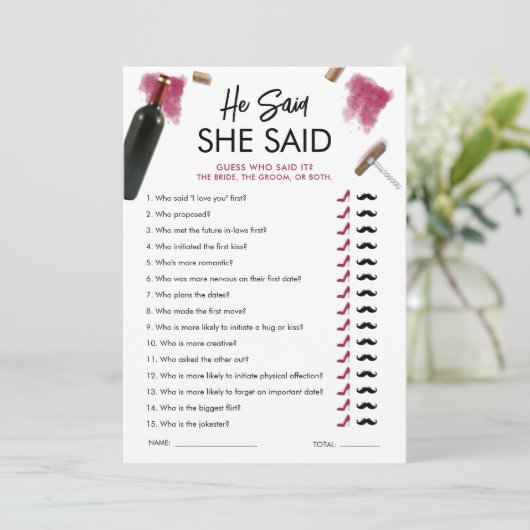 Hij zei, zij zei spel kaart wijn bruidsfeest (Staand voorkant)