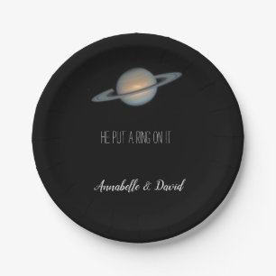 Hij zette een Ring op het Saturnus in Space Party Papieren Bordje