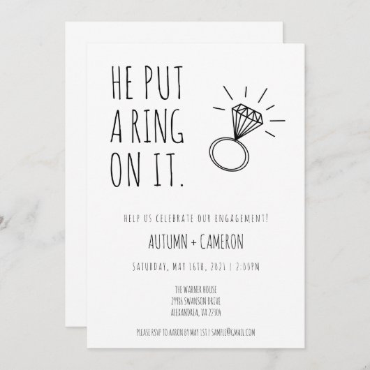 Hij zette een ring op het Verloving uitnodiging (Voorkant / Achterkant)