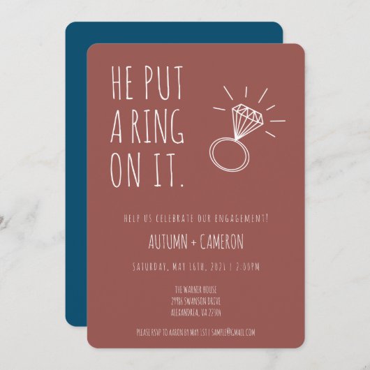Hij zette een ring op het Verloving uitnodiging (Voorkant / Achterkant)