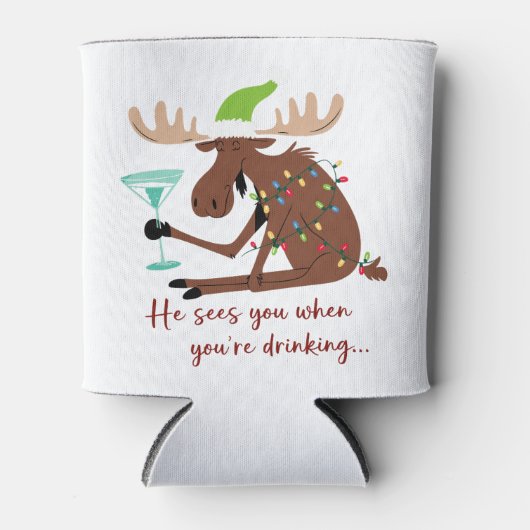 Hij ziet je als hij een raar kerstrendier Drink Blikjeskoeler (Voorkant)