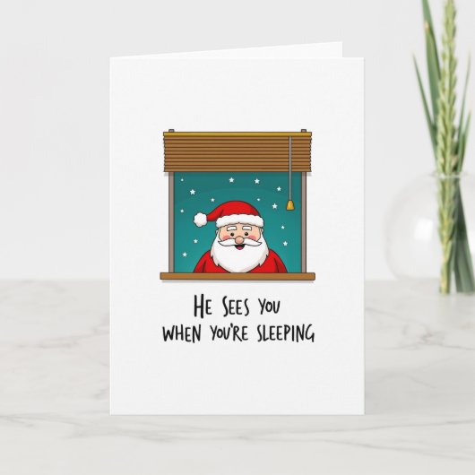 Hij Ziet Je Als Je Slaapt Grappige Kerst  Kaart (Voorkant)
