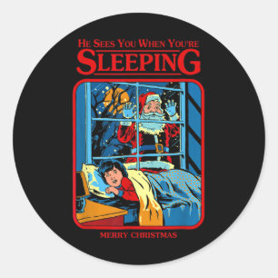Hij ziet je als je slaapt Prettig kerstfeest Ronde Sticker