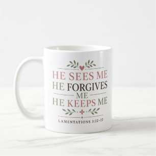 Hij Ziet Me Vergeeft Me Houdt Me Christelijke Troo Koffiemok