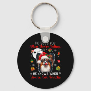 Hij ziet wanneer je snacks eet, Xmas Papillon Ow Sleutelhanger