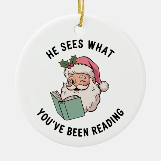 Hij ziet wat je hebt gelezen, boekenachtige kerst keramisch ornament (Voorkant)