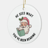 Hij ziet wat je hebt gelezen, boekenachtige kerst keramisch ornament (Links)