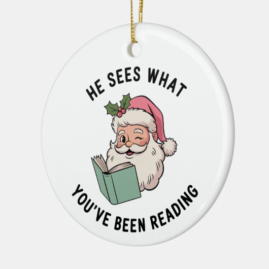 Hij ziet wat je hebt gelezen, boekenachtige kerst keramisch ornament (Links)