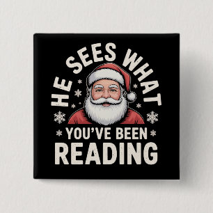 Hij Ziet Wat Je Hebt Gelezen Sinterklaas Boekenwur Vierkante Button 5,1 Cm