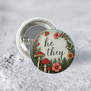 Hij/Zij Cottagecore Voornaamwoord LGBTQ Speld Ronde Button 3,2 Cm