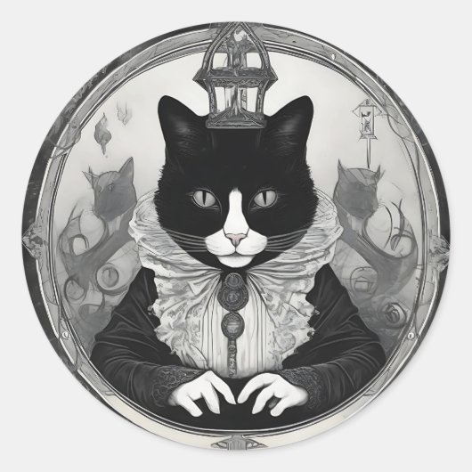 Hij/zij Gothic Kat Ronde Sticker (Voorkant)