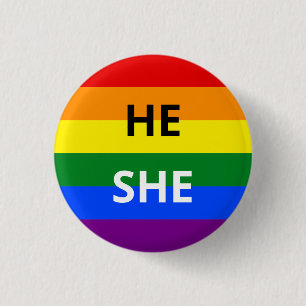 Hij/zij Pronouns Rainbow Badge Ronde Button 3,2 Cm