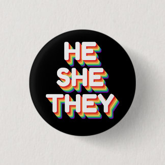 Hij/Zij spreekt regenboog 3D retro uit Ronde Button 3,2 Cm
