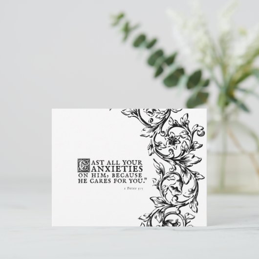 Hij zorgt voor u Bijbelcitaat Briefkaart (Staand voorkant)