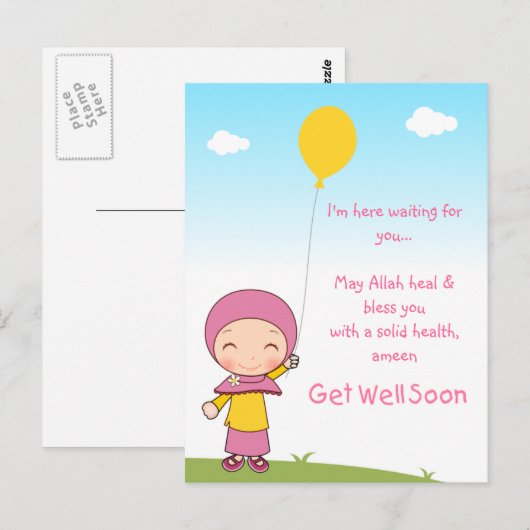 Hijab Girl Get Well Briefkaart (Voorkant / Achterkant)
