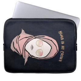 Hijab is mijn kroonillustratie Black Brown Gold Laptop Sleeve