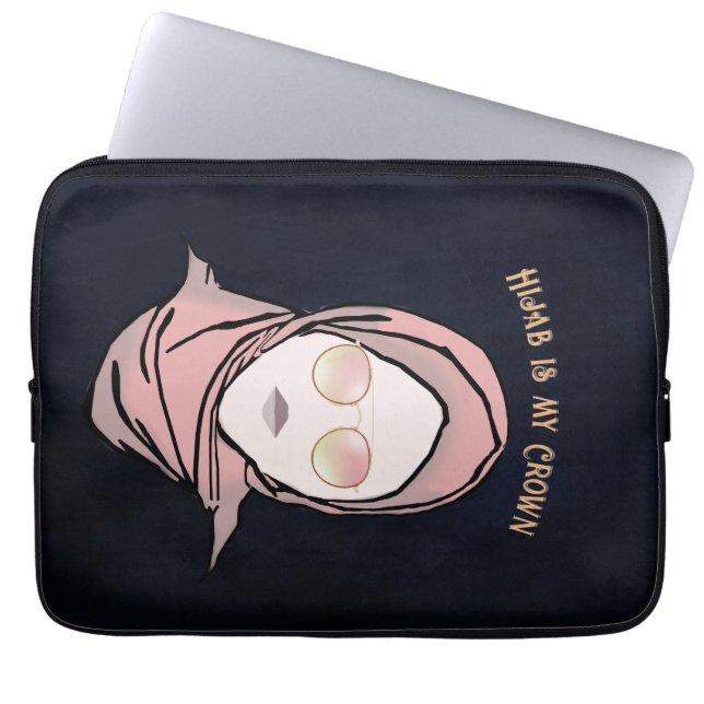 Hijab is mijn kroonillustratie Black Brown Gold Laptop Sleeve (Voorkant)